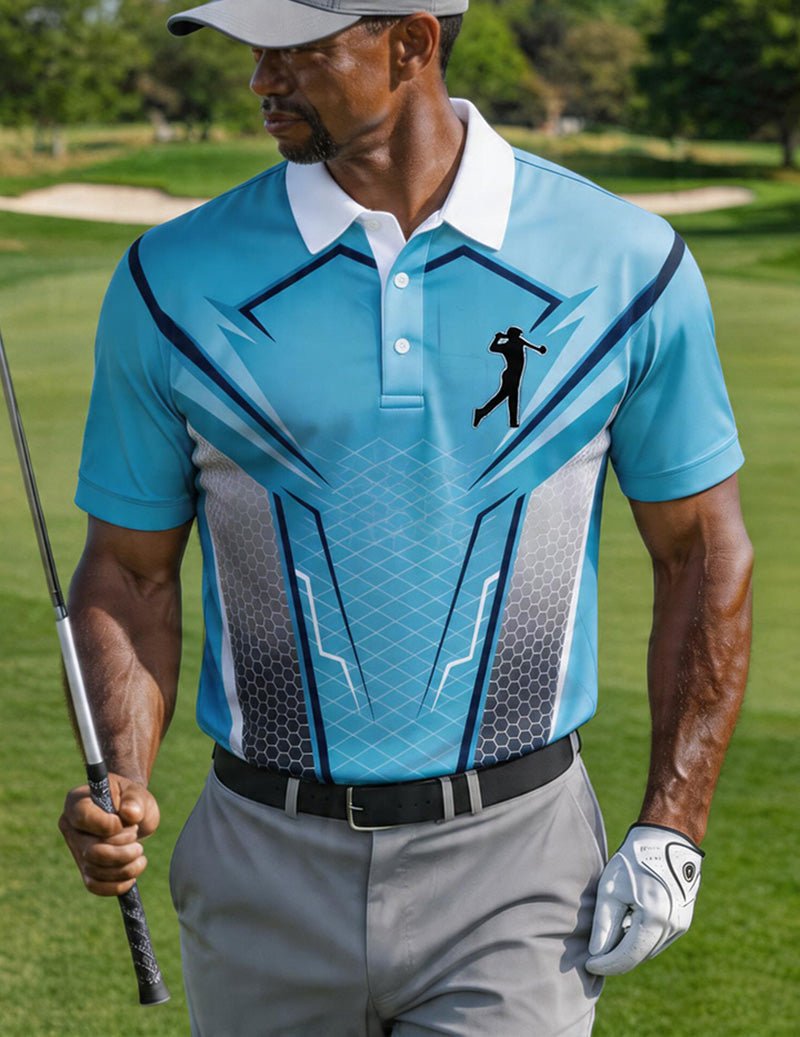 Men's Printed Golf Polo Shirt With Contrast Collar