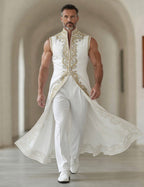 Men's Printed Sleeveless Tailcoat Jacket With Mandarin Collar