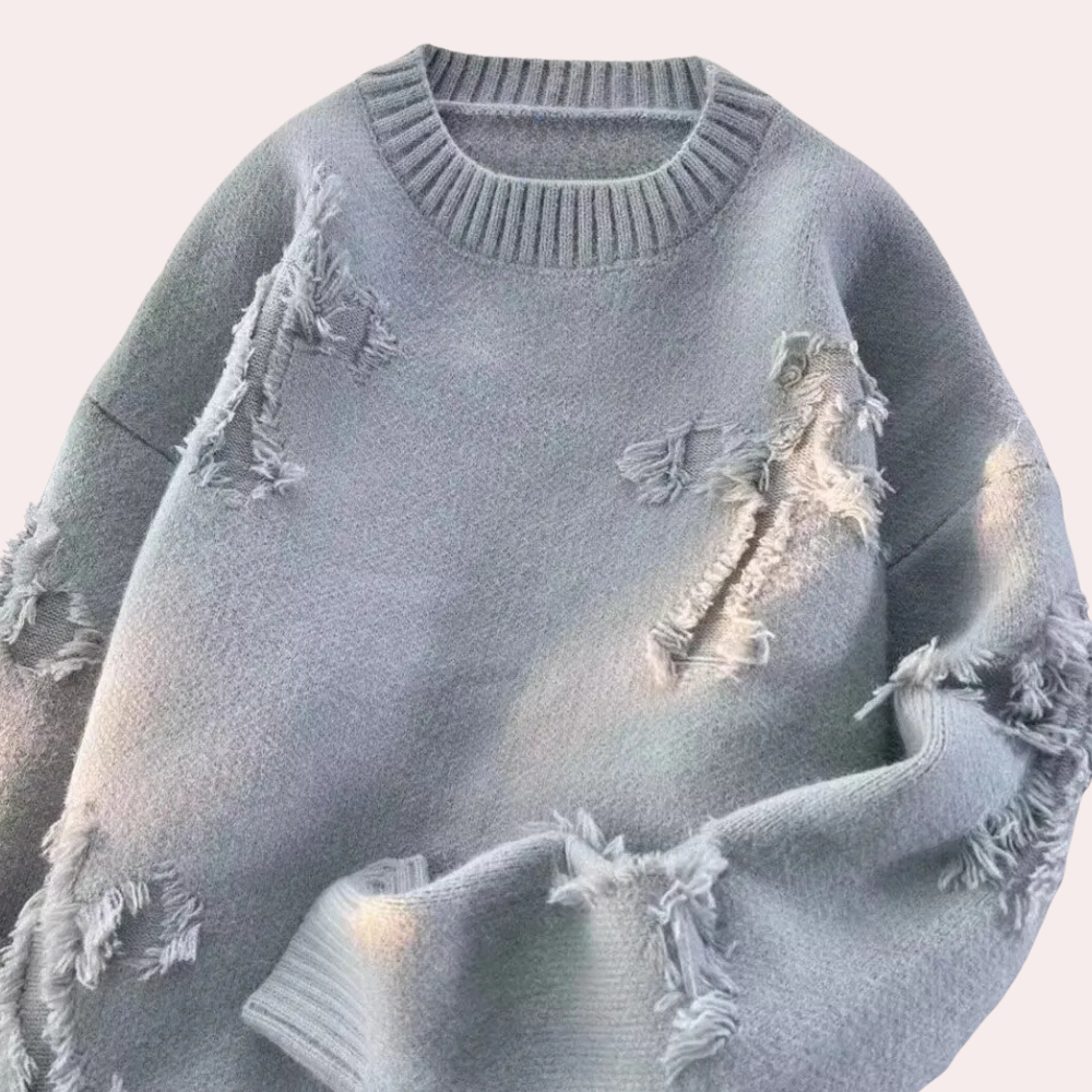 Men's Oversized Printed Sweater with Ribbed Crew Neck