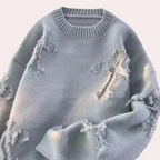 Men's Oversized Printed Sweater with Ribbed Crew Neck