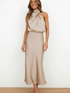 Women's Elegant Summer Dress Halter Neck Silk Style