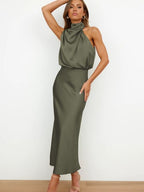 Women's Elegant Summer Dress Halter Neck Silk Style