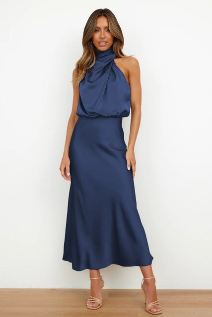 Women's Elegant Summer Dress Halter Neck Silk Style