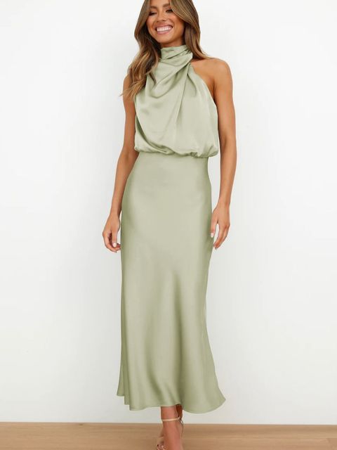 Women's Elegant Summer Dress Halter Neck Silk Style