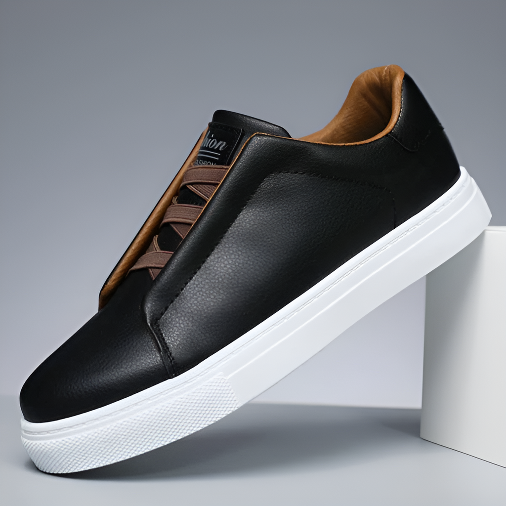 Men's Smooth Leather Elastic Lace Thick Sole Sneakers