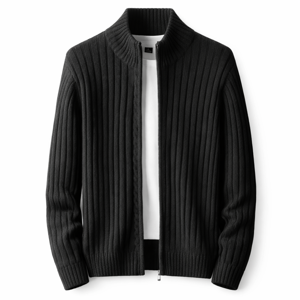 Men's Ribbed Zip Cardigan Stand Collar Knit Jacket