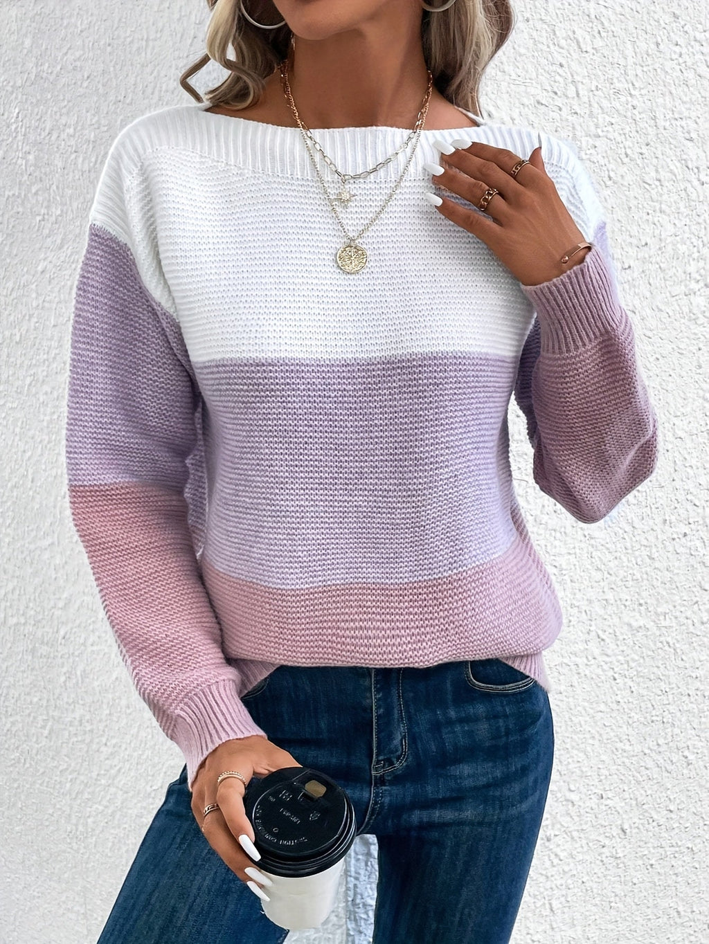 Women's Relaxed Contrast Block Knit Sweater