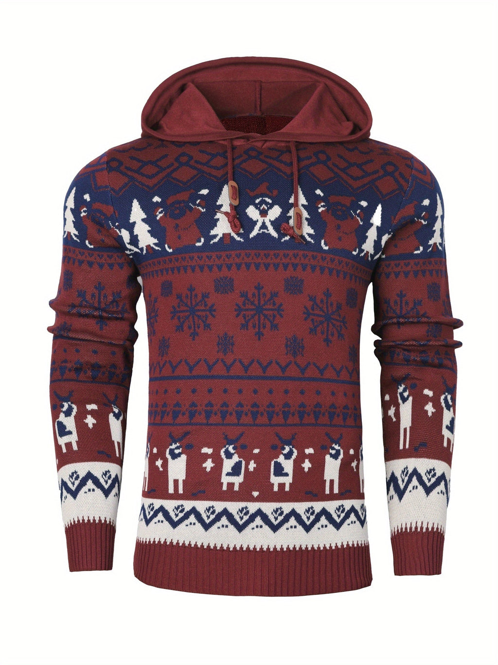 Women's Holiday Knit Hoodie Sweater with Reindeer Pattern