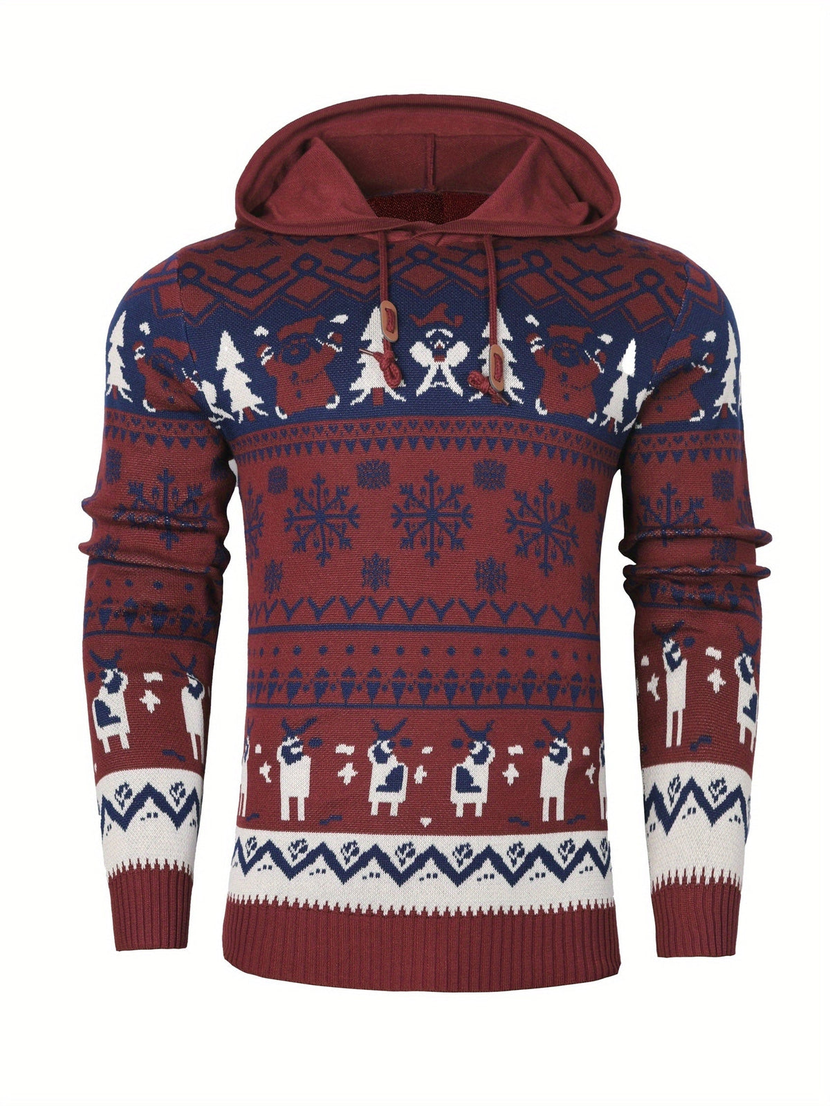 Women's Holiday Knit Hoodie Sweater with Reindeer Pattern