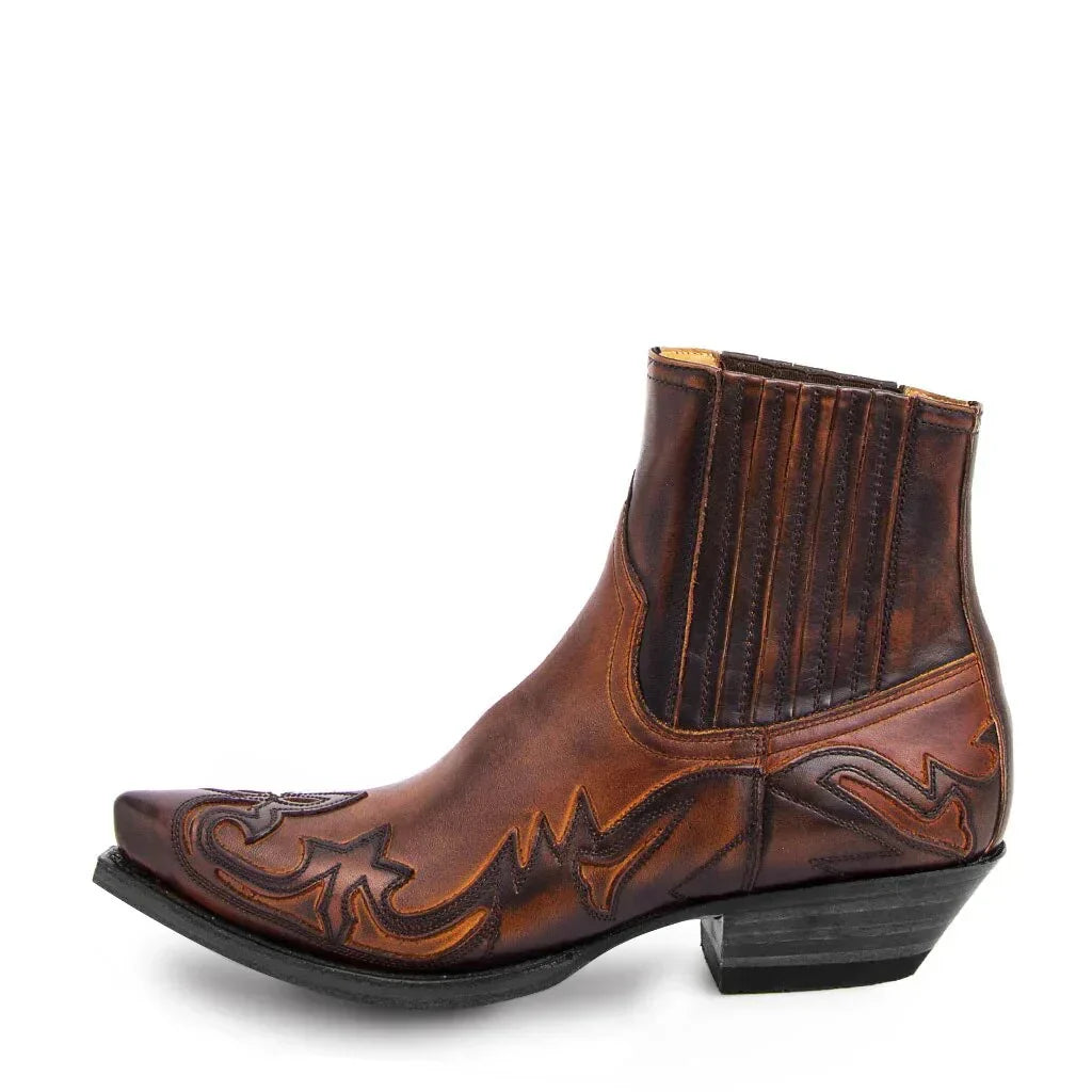 Men's Leather Cowboy Boots Pointed Toe Western Ankle Style