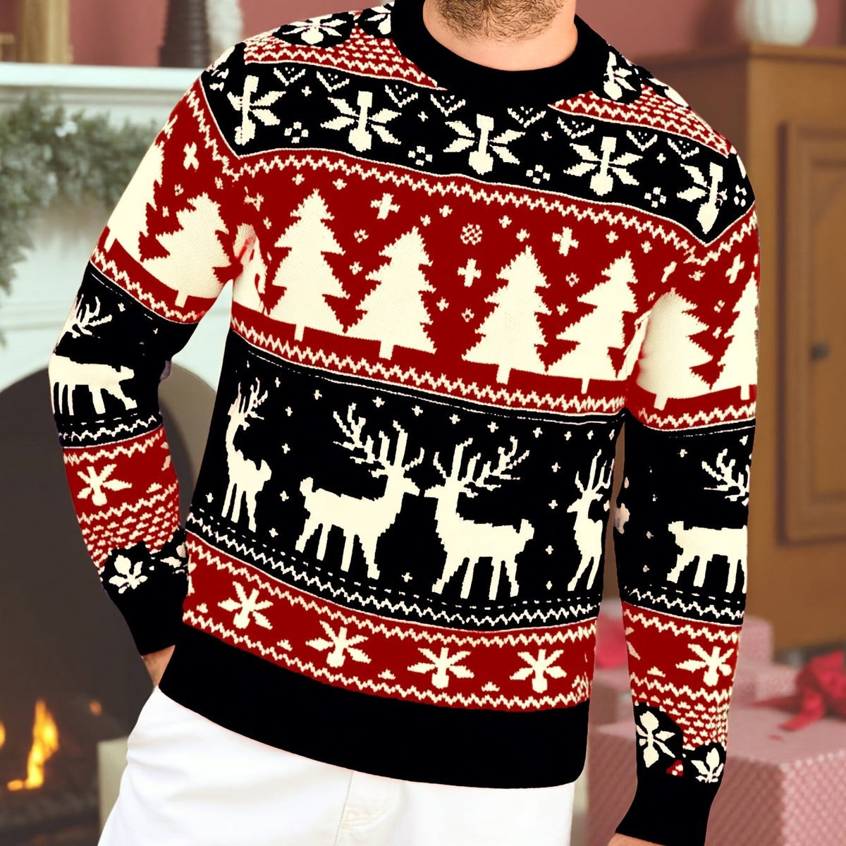 Women's Relaxed Holiday Knit Sweater for Family Gatherings - Black