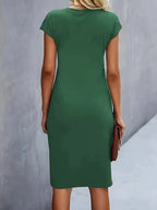 Women's Ruched Waist Bodycon Short Sleeve Midi Dress