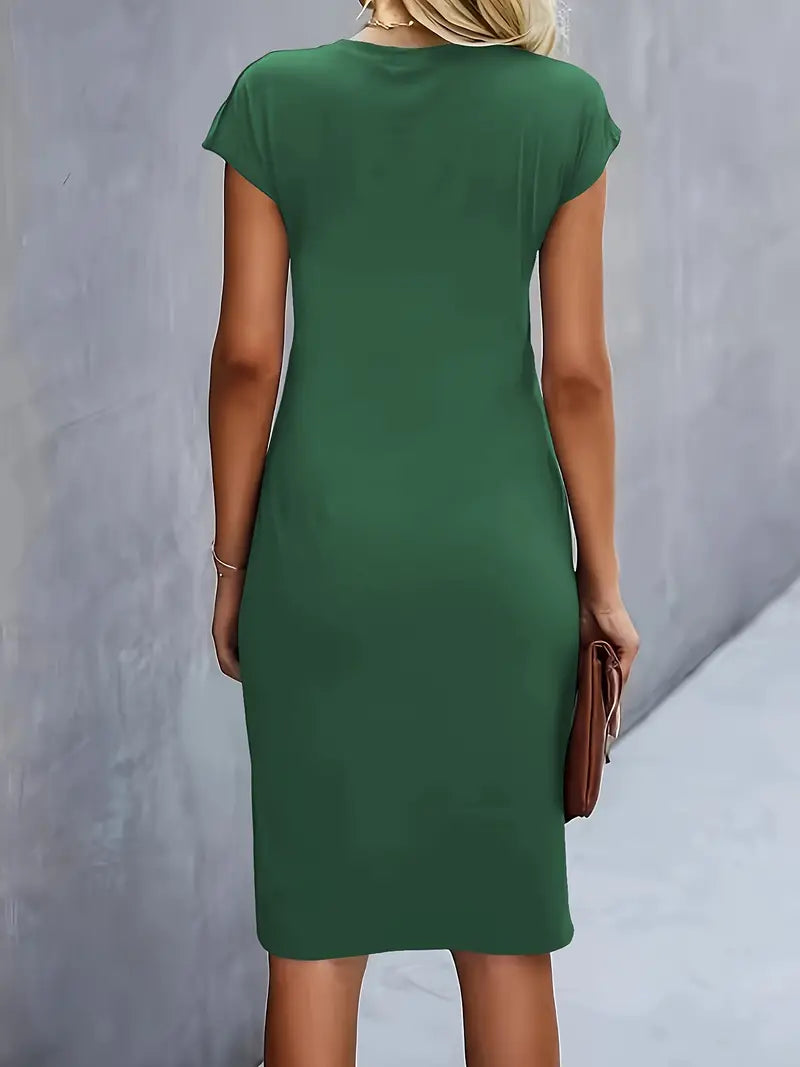 Women's Ruched Waist Bodycon Short Sleeve Midi Dress