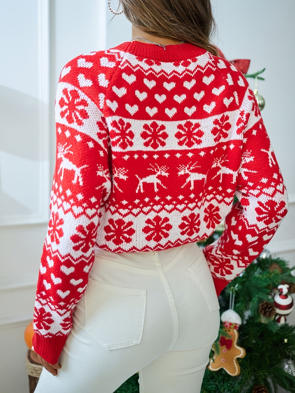 Women's Snowflake and Deer Knit Holiday Sweater