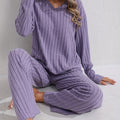 Women's Purple Ribbed Top and Loose Pants Stay-In Set - Purple
