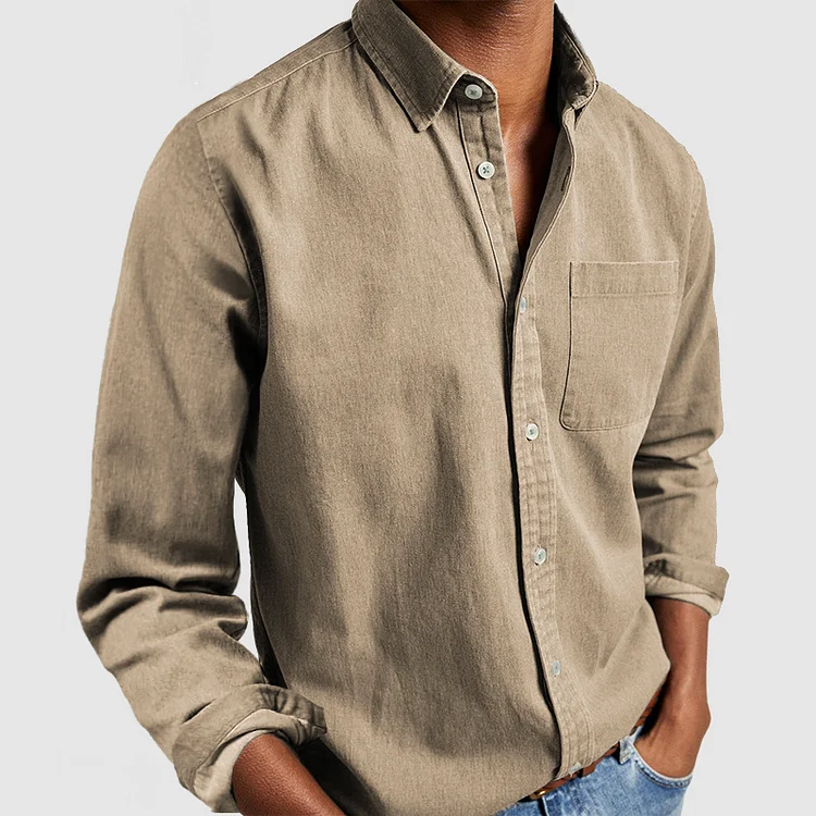 Men's Long Sleeve Button Up Casual Shirt With Chest