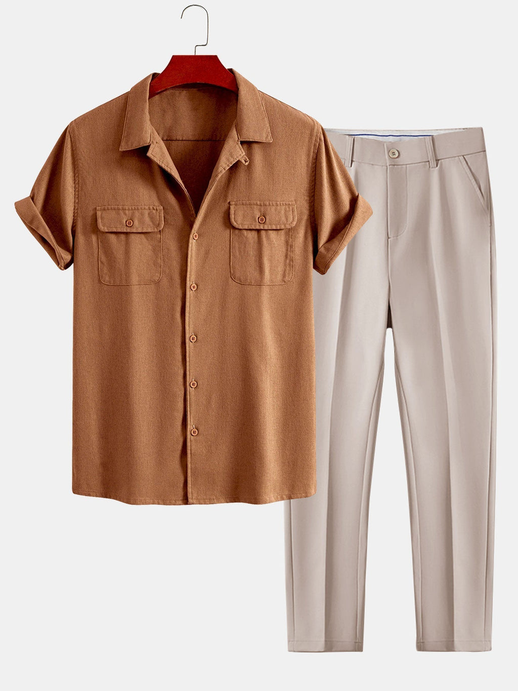 Men's Relaxed Summer Shirt and Trousers Set Cuban Collar