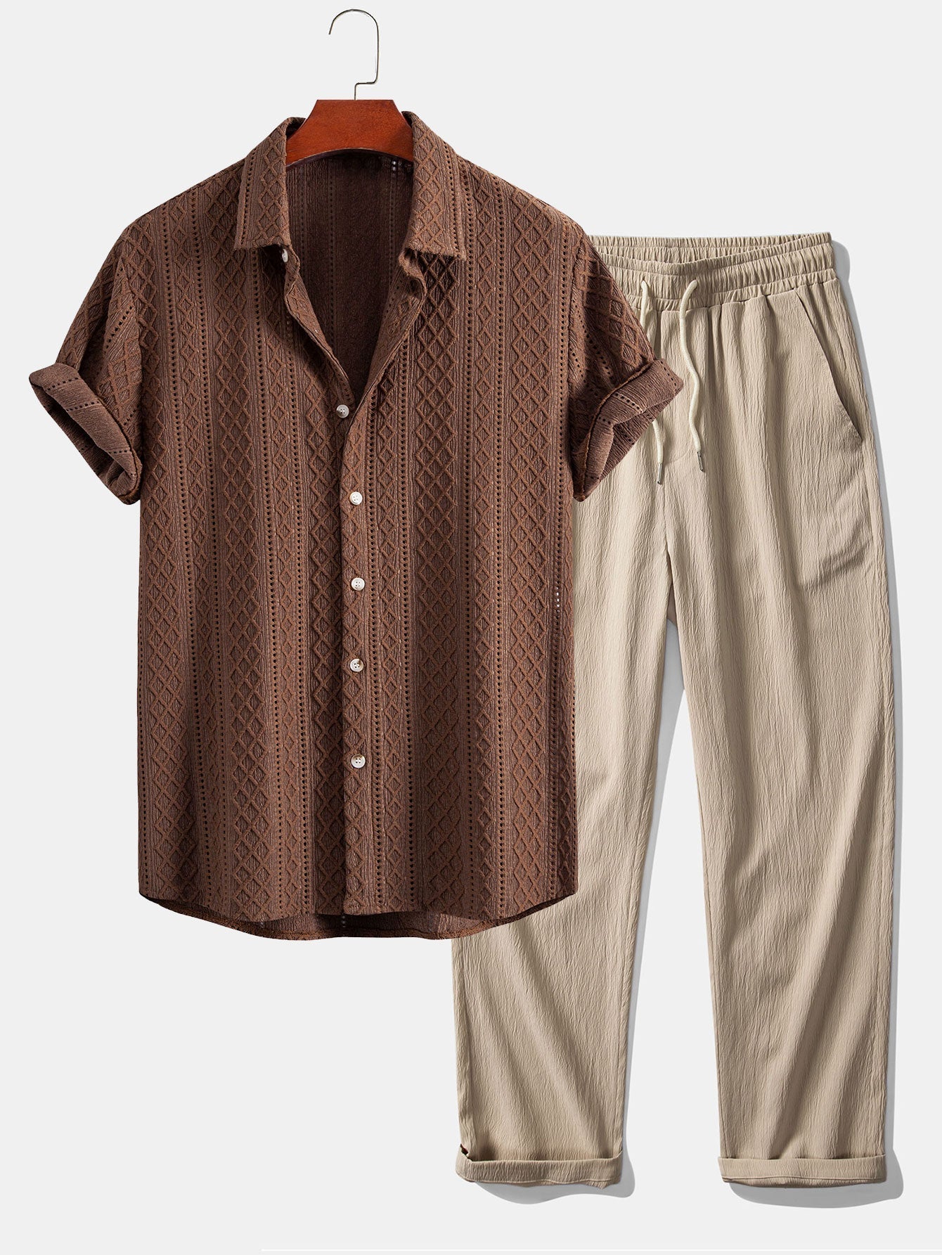Men's Jacquard Shirt and Straight Leg Trousers Relaxed Set