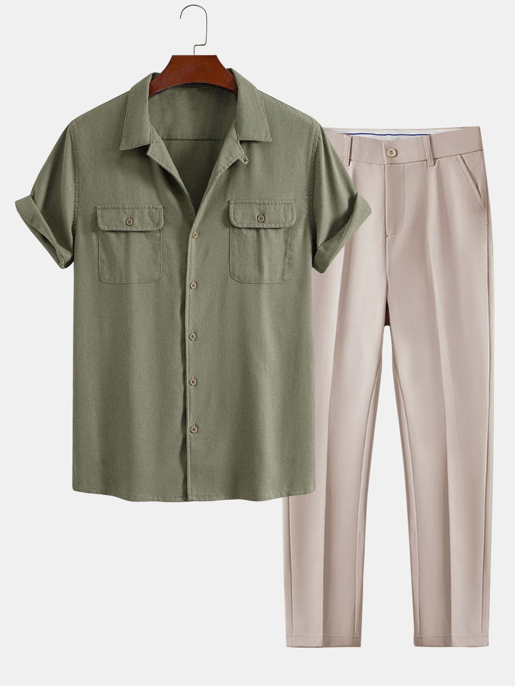 Men's Relaxed Summer Shirt and Trousers Set Cuban Collar