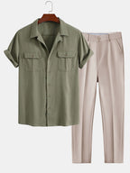Men's Relaxed Summer Shirt and Trousers Set Cuban Collar
