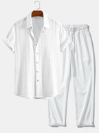 Men's Jacquard Shirt and Straight Leg Trousers Relaxed Set