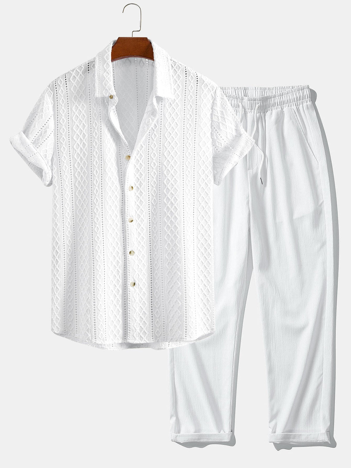 Men's Jacquard Shirt and Straight Leg Trousers Relaxed Set
