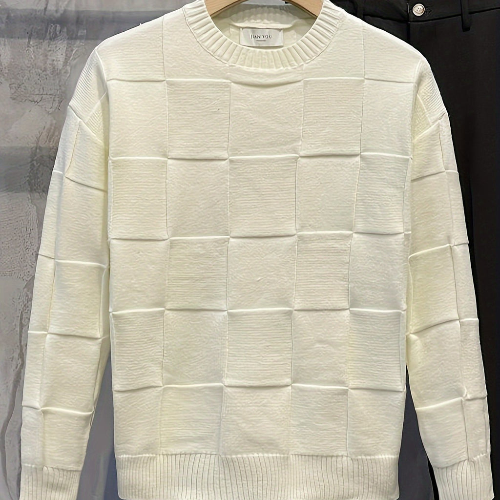 Women's Raised Grid Texture Crewneck Knit Sweater - Off-white