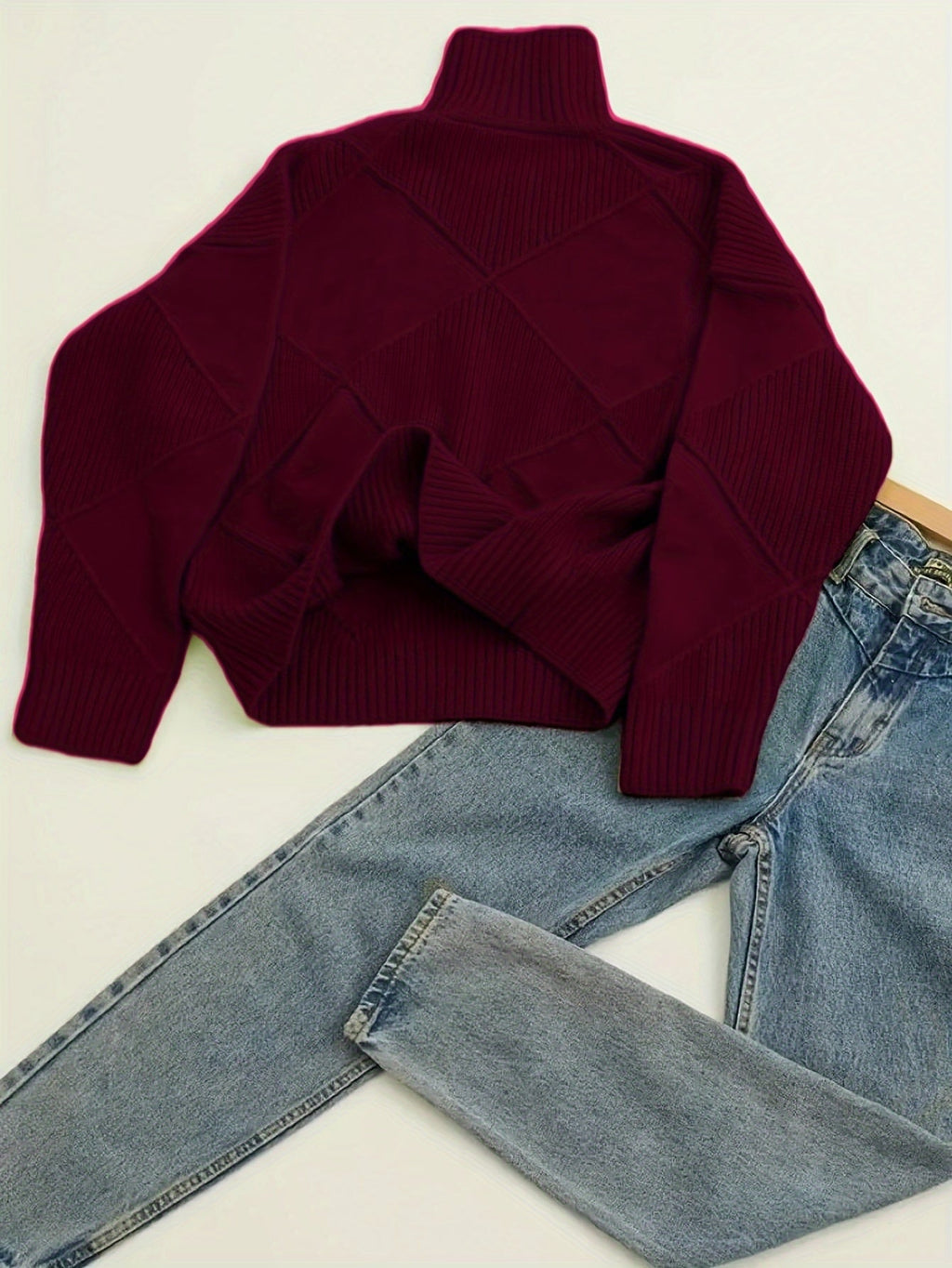Women's Insulating Knit Turtleneck with Diamond Stitch Detail