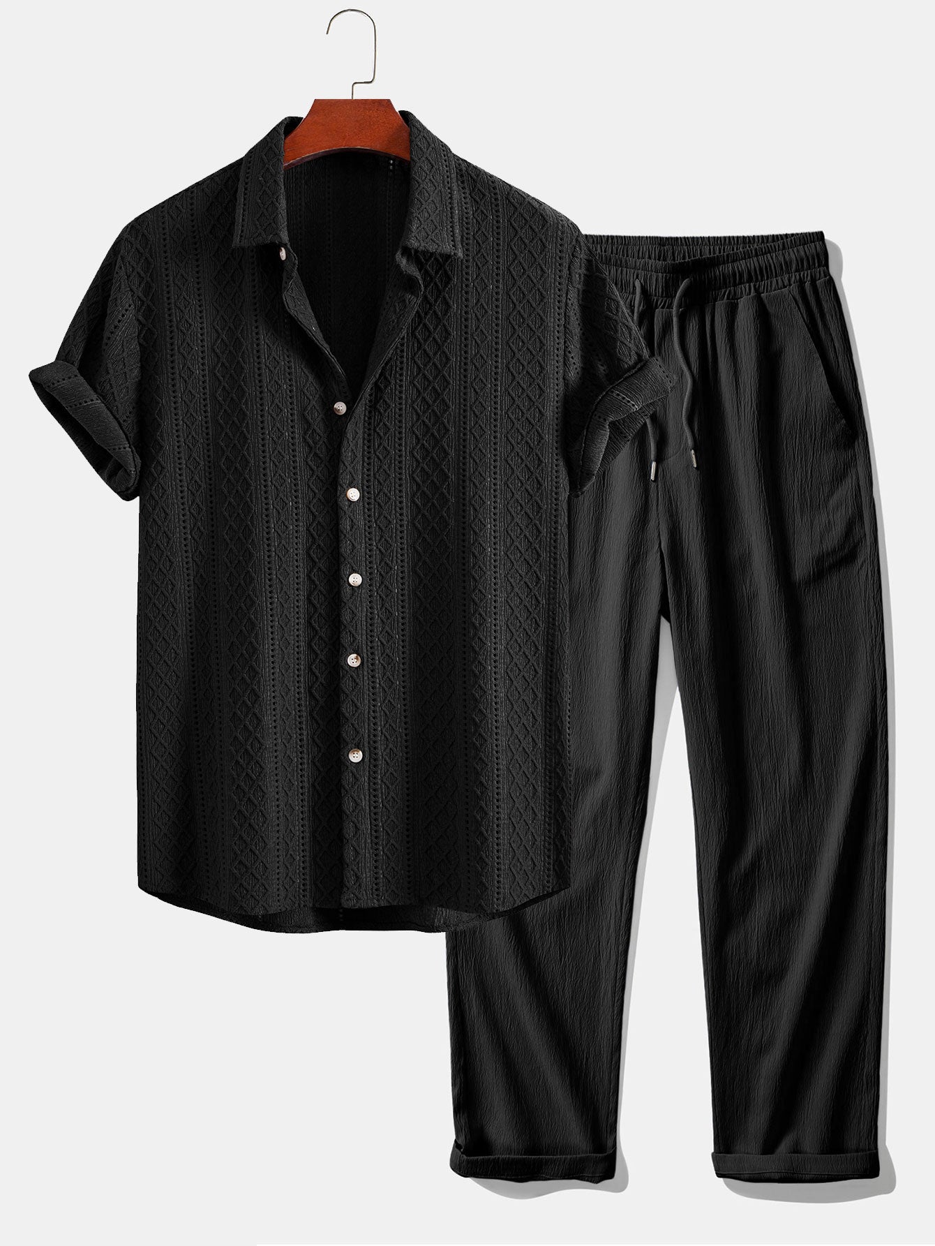 Men's Jacquard Shirt and Straight Leg Trousers Relaxed Set