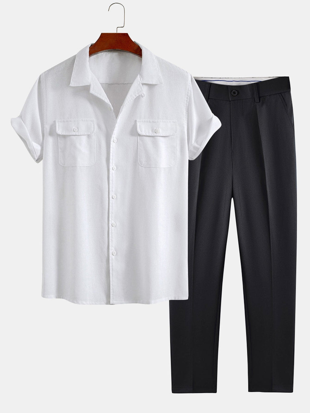 Men's Relaxed Summer Shirt and Trousers Set Cuban Collar
