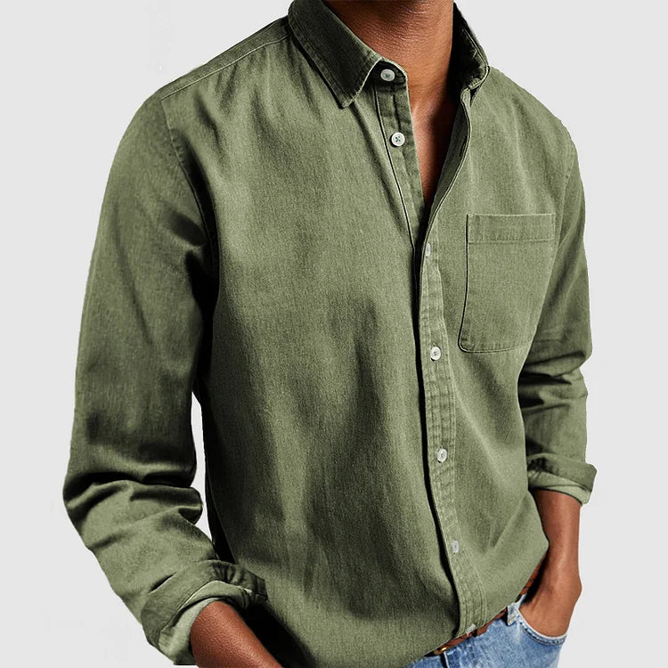 Men's Long Sleeve Button Up Casual Shirt With Chest