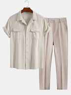 Men's Relaxed Summer Shirt and Trousers Set Cuban Collar