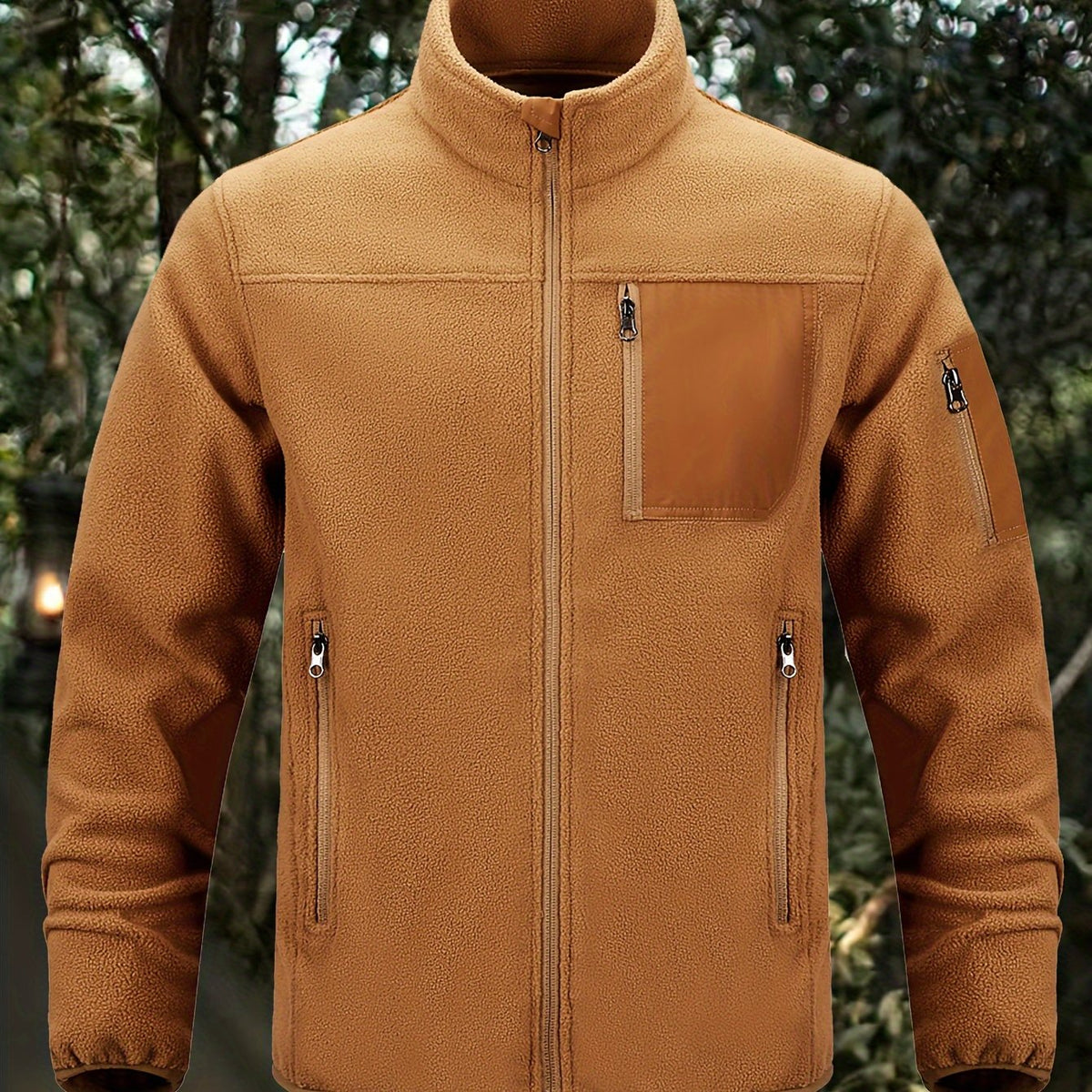 Women's Zip-Pocket Outdoor Jacket with Stand-Up Collar - Dark Brown