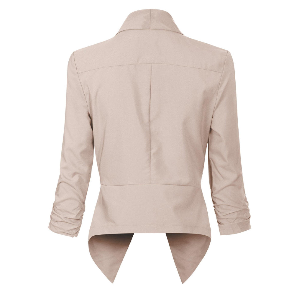Women's Open-Front Blazer – Ruched-Sleeve Smart Layer
