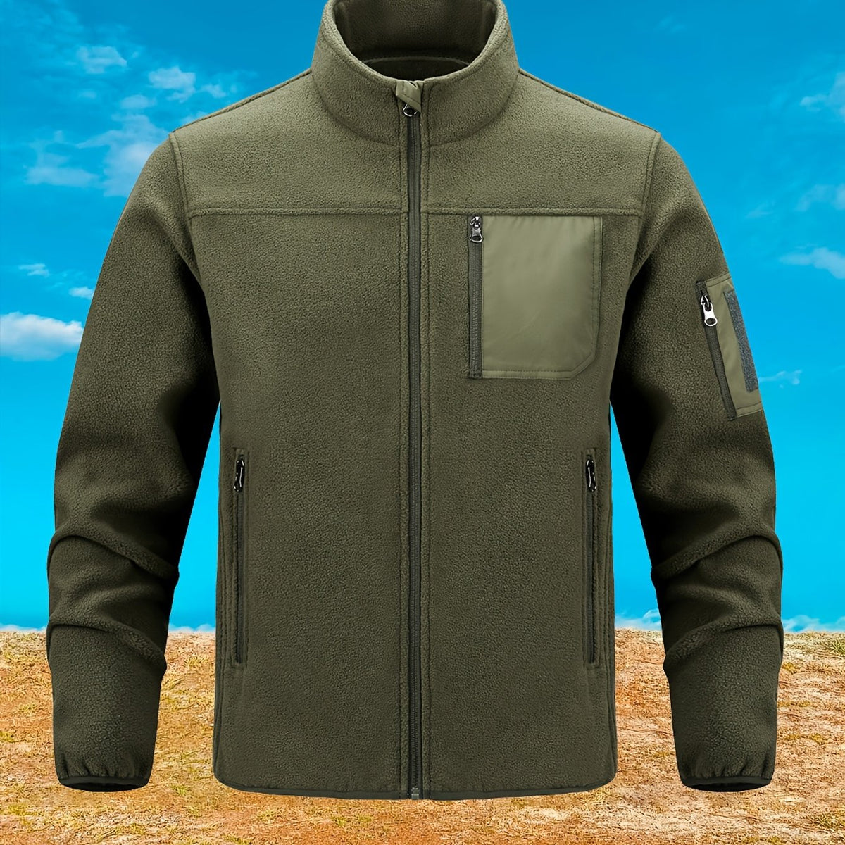 Women's Zip-Pocket Outdoor Jacket with Stand-Up Collar - Fern Green