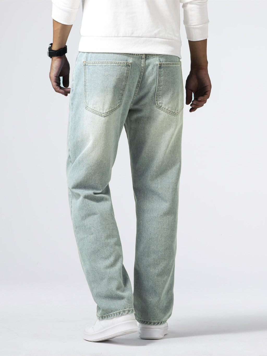 Men's Denim Jeans Straight Leg Washed Blue Everyday Fit