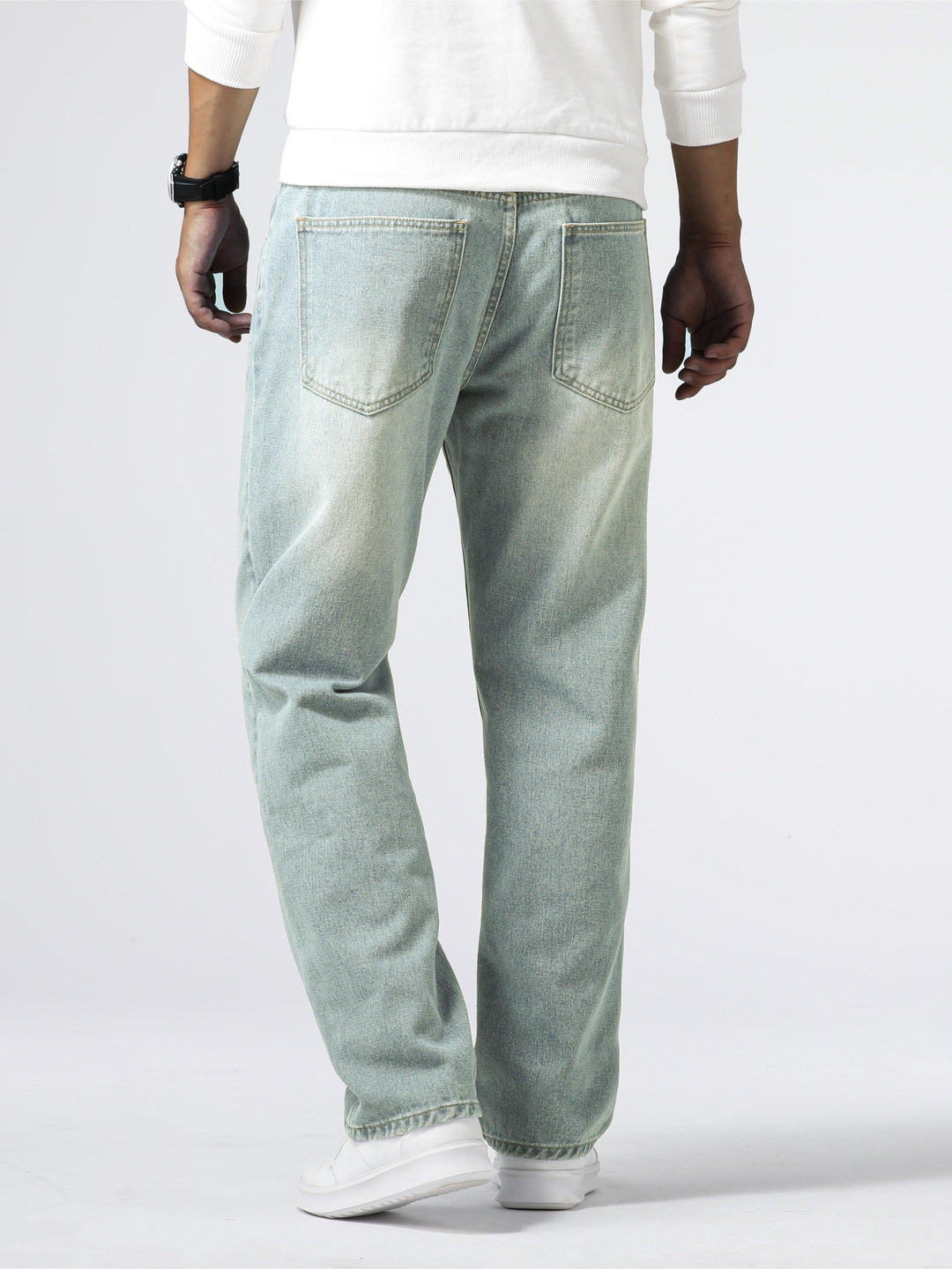 Men's Denim Jeans Straight Leg Washed Blue Everyday Fit