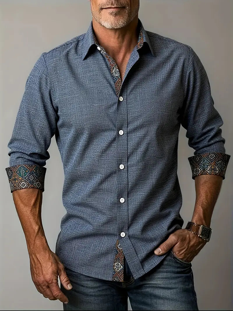 Men's Two-Tone Trim Modern Fit Button-Down Shirt - Dark Gray