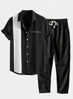 Men's Cotton Shirt and Linen Blend Trousers Set Lightweight