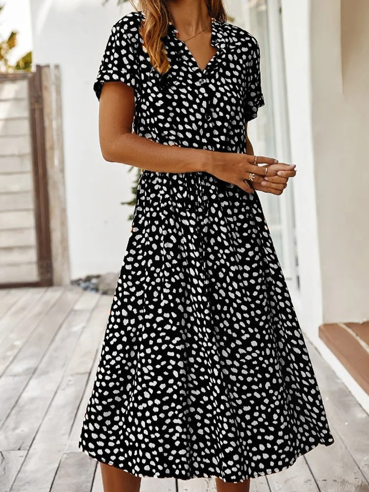 Women's Midi Summer Dress Adjustable Waist Lightweight Printed