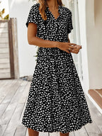 Women's Midi Summer Dress Adjustable Waist Lightweight Printed