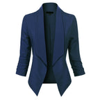 Women's Open-Front Blazer – Ruched-Sleeve Smart Layer
