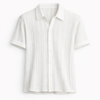 Men's Knit Polo Shirt Textured Vertical Stripe Summer Top