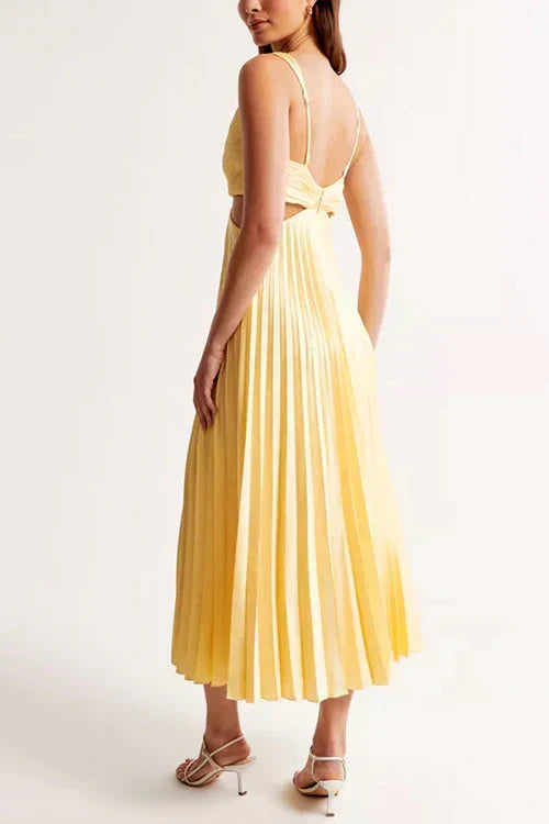 Women's Pleated Cut-Out V-Neck Evening Maxi Dress