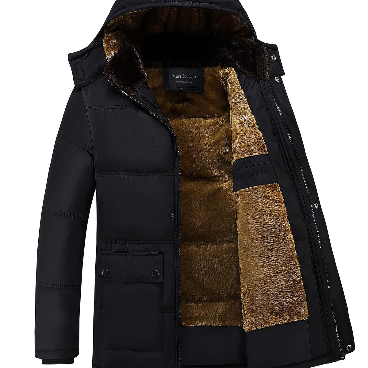 Women's Insulated Zip-Up Winter Coat with Warm Hood - Black