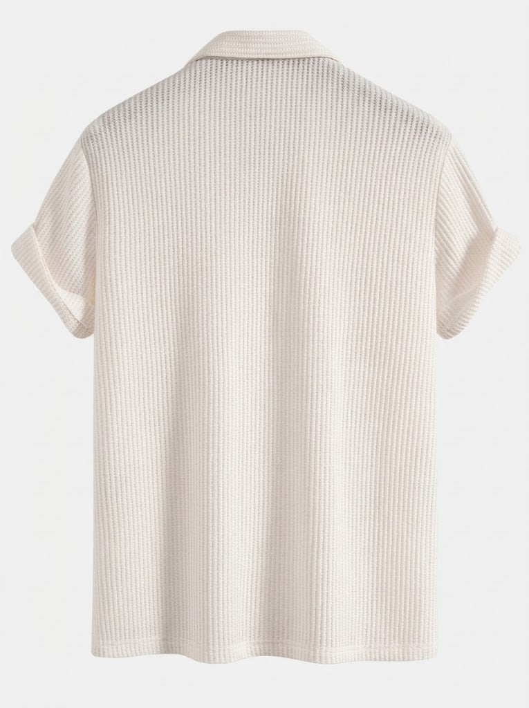 Men's Textured Waffle Resort Set Button Shirt with Linen