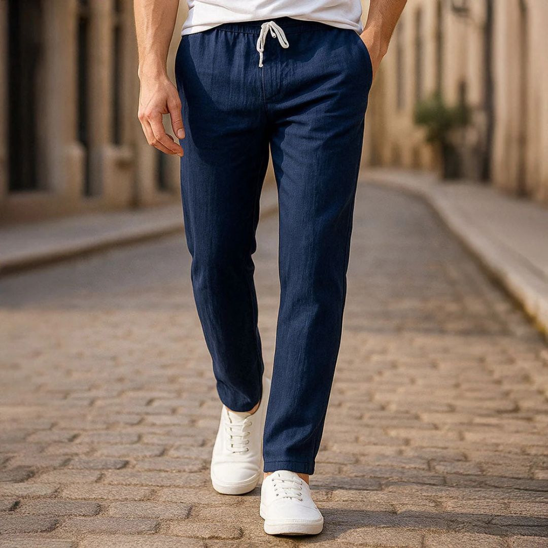 Men's Lightweight Linen Drawstring Trousers Relaxed Summer Pants