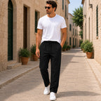 Men's Lightweight Linen Drawstring Trousers Relaxed Summer Pants