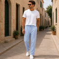 Men's Lightweight Linen Drawstring Trousers Relaxed Summer Pants