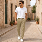 Men's Lightweight Linen Drawstring Trousers Relaxed Summer Pants
